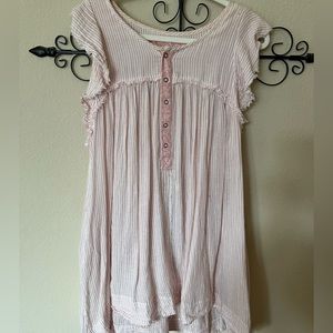 NWT Free People Blue Ridge Indigo Top Pink Womens M Boho Sleeveless Ruffle Top